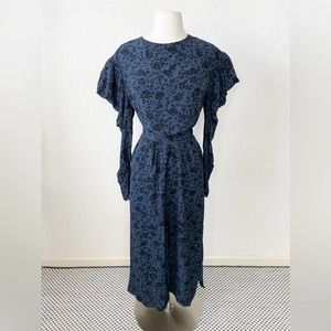 Joie Rose Floral Print Long sleeve Maxi Dress in Navy Blue Size Small